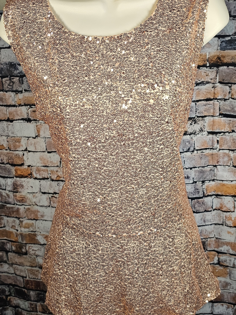 Isla Maude Rose Gold Sequin Peplum Top Large Cocktail Party Blouse